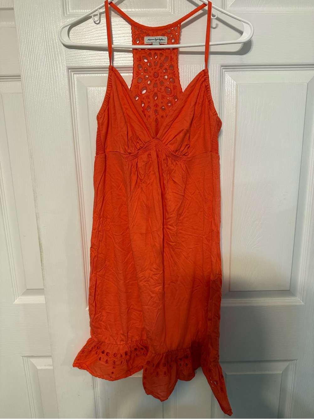 Y2K American Eagle Outfitters Orange Eyelet-Back Mini Dress